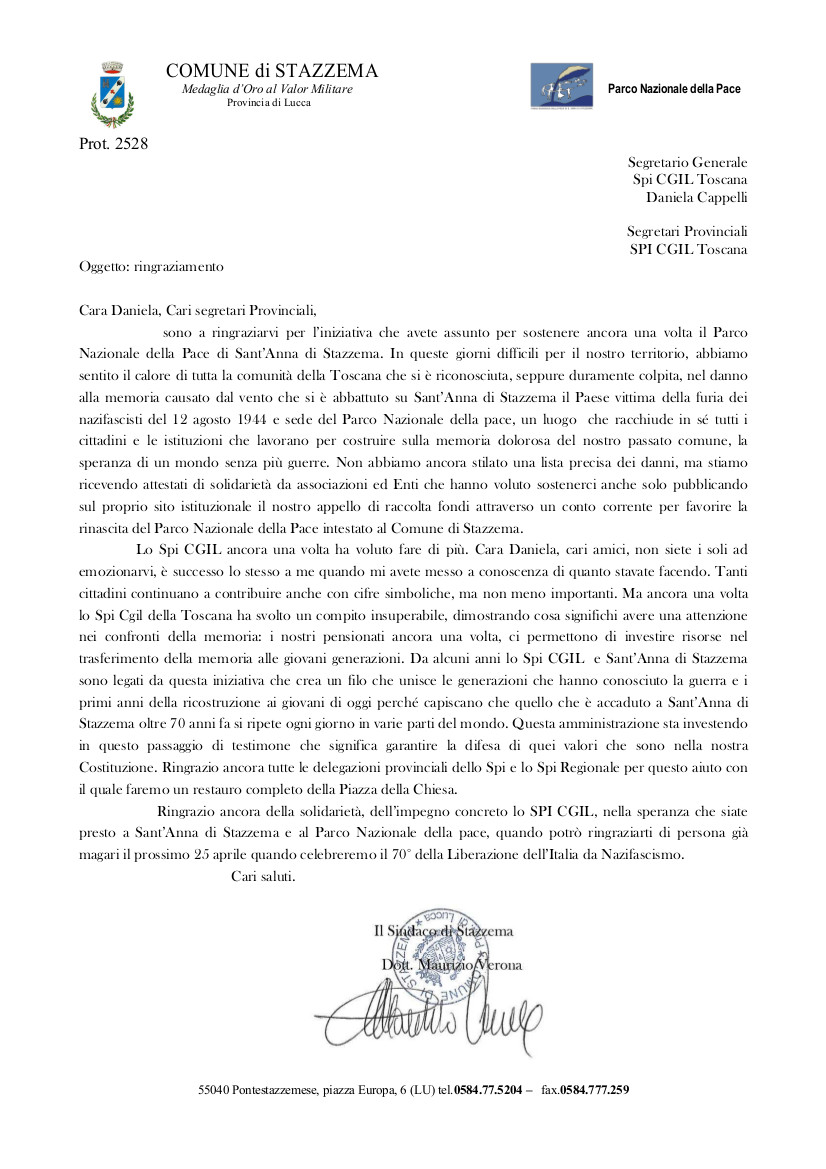 LETTERA RINGRAZIAMENTO SPI